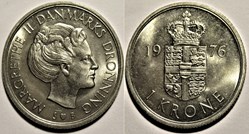 Margrethe II of Denmark - 1 Krone 1976