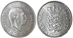 Christian X Denmark - 2 Kroner 1912-1937, Silver Jubilee of Reign