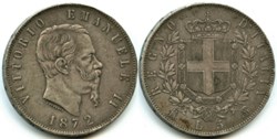 1872 Regno d'Italia - 5 Lire, Milano- Vittorio Emanuele II