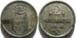 Carl XIV (III) Johan of Sweden - 2 Skilling 1843 Norway