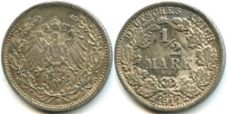 Wilhelm II - 1/2 Mark 1917 Stuttgart, German Empire