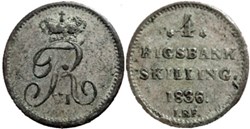 Frederik VI Denmark - 4 Rigsbankskilling 1836, Altona Mint