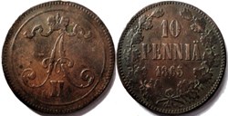 Alexander II of Russia - 10 Penniä 1865, Grand Duchy of Finland