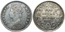 Victoria - Two Annas 1892 Calcutta - British India