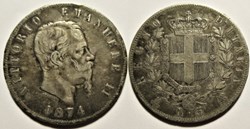 1874 Regno d'Italia - 5 Lire, Milano- Vittorio Emanuele II