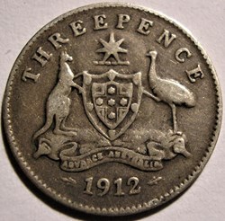 George V - Three Pence 1912 - Australia (ex.2)