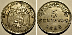 1892 Heaton - 5 Centavos
