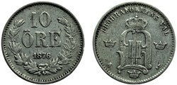 Sweden - Oskar II - 10 Öre 1876/5 - Overdate