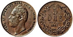 Sweden - Carl XV - 5 Öre 1867