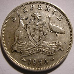 George V - Six Pence 1936 Melbourne - Australia