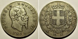 1875 Regno d'Italia - 5 Lire, Milano- Vittorio Emanuele II (ex.2)
