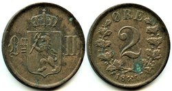 Norway - Oskar II - 2 Øre 1877 - Die Crack