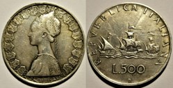 Repubblica Italiana - 500 Lire 1960 - Christopher Columbus's ships