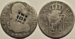 1799 - 2 Reales Sevilla - Carlos IV de España - Countermarked (Lattice, 1841) Cuba
