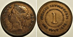 Victoria - One Cent 1875 - Straits Settlements, Malaysia (ex.2)