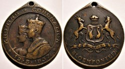 George VI & Elizabeth - Coronation 1937 Medallion - Bloemfontein Town