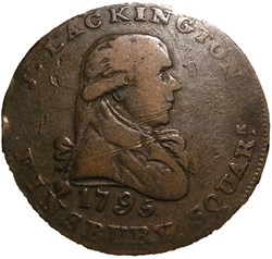1795 HalfPenny - J. Lackington & Allen’s London , Finsbury Square, London, England