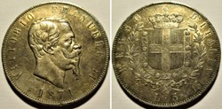 1871 Regno d'Italia - 5 Lire, Milano- Vittorio Emanuele II