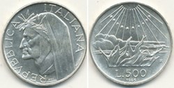Italia - 500 Lire 1965 Roma - Dante Alighieri
