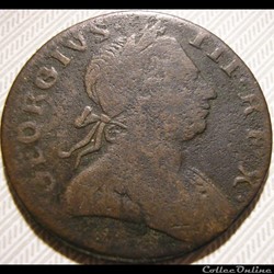 1772 ? Half Penny No Regal - George III of Great Britain (ex.1)
