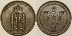 Sweden - Oskar II - 2 Öre 1874