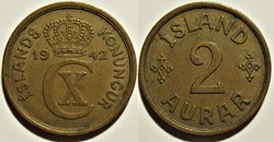 Christian X of Denmark - 2 Aurar 1942 Iceland