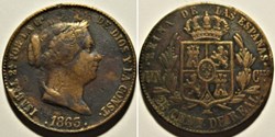 1863 Segovia - 25 Centimos - Isabel II España - Error