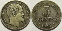 Frederik VII Denmark - 3 Cents 1859, West Indies