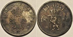 Oskar II - 10 Øre 1880 Norway