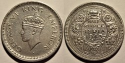 George VI - Half Rupee 1943 Lahore - British Raj (ex.2)