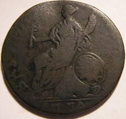 1774 Half Penny No Regal - George III of Great Britain (ex.2)