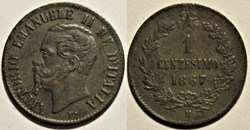1867 Royaume d'Italie, Centesimo, Milano - Die Crack or repunched date