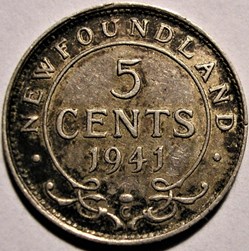 George VI - 5 Cents 1941C Newfoundland (ex.3) error