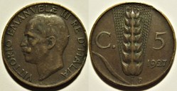 1927 Regno d'Italia, 5 Centesimi, Roma - Vittorio Emanuele III