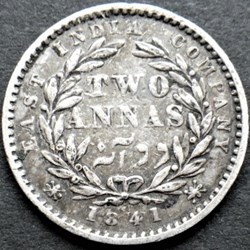 Victoria - Two Annas 1841 Calcutta - East India Company (ex.2)