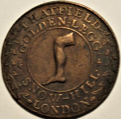 1795 HalfPenny - J. Hatfield’s Golden Legg Token, London, England