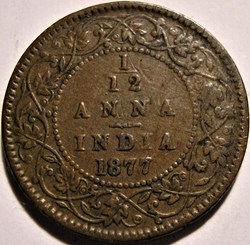 Victoria - 1/12 Anna 1877 Calcutta - British India