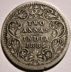Victoria - Two Annas 1885 Calcutta - British India