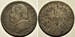 Pio IX, Papa - 1 Lira 1869, Anno XXIV - Vaticano