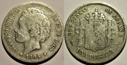1894 - Peseta - Alfonso XIII de España (ex.2)