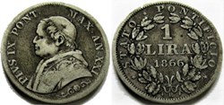 Pio IX, Papa - Small Bust 1 Lira 1866, Anno XXI - Vaticano (ex.2)