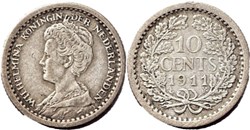 Wilhelmina of Nederland - 10 Cents 1911