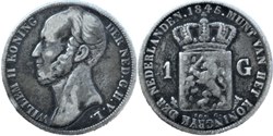 Willem II of Nederland - 1 Gulden 1845 - Variety with Dash