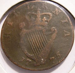 1775 Half Penny Hibernia - George III of Great Britain (ex.2)