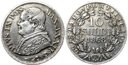 Pio IX, Pope - 10 Soldi 1868, Anno XXII - Vaticano