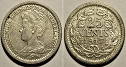 Wilhelmina of Netherlands - 25 Cents 1917