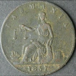 1857 Half Penny Token - Tasmania, Australia, Colonial