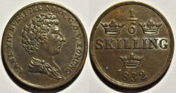 Sweden - Karl XIV Johan - 1/6 Skilling 1832