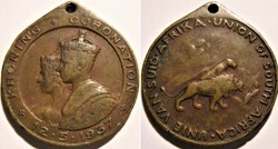 George VI & Elizabeth - Coronation 1937 Medallion - South Africa