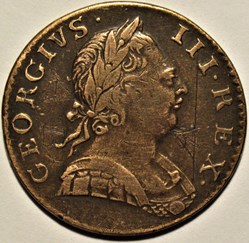 1774 Half Penny No Regal - George III of Great Britain (ex.4)